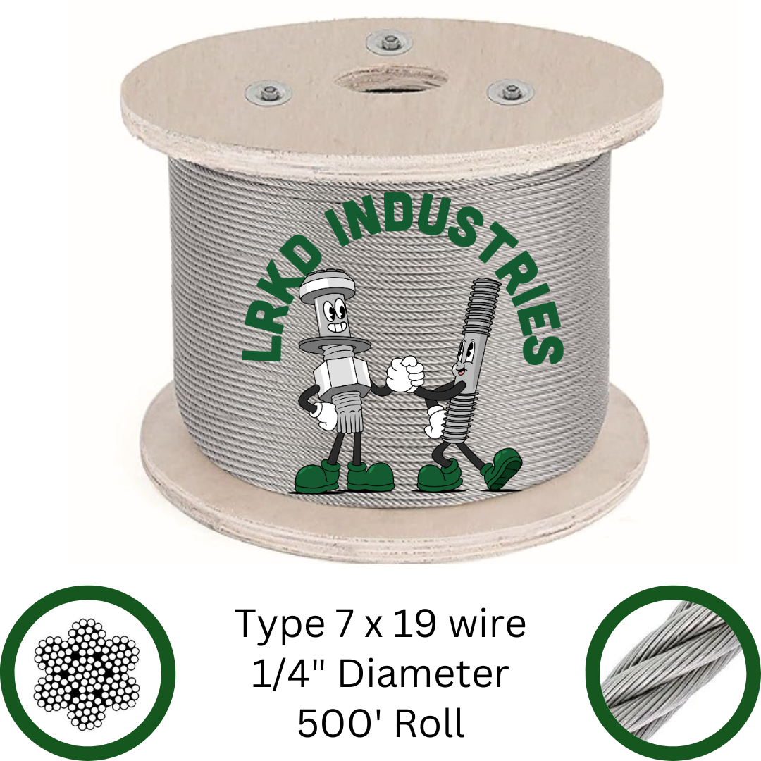 Type 7X19 1/4" Diameter Galvanized Air Craft Cable 500'