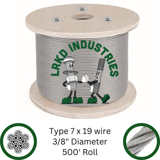 Type 7X19 3/8" Diameter Galvanized Air Craft Cable 500'